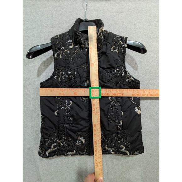 Life Style Vest Women's Small Black Embroidered Mock Neck Pocket Puffed Full Zip - Picture 2 of 7